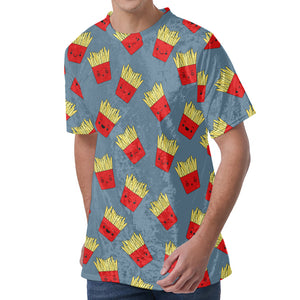 Cute French Fries Pattern Print Men's Velvet T-Shirt