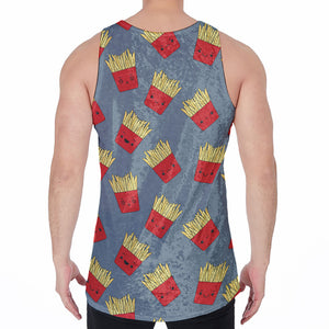 Cute French Fries Pattern Print Men's Velvet Tank Top