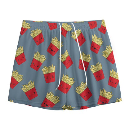 Cute French Fries Pattern Print Mesh Shorts