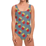 Cute French Fries Pattern Print One Piece Swimsuit