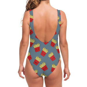 Cute French Fries Pattern Print One Piece Swimsuit