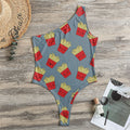 Cute French Fries Pattern Print One Shoulder Bodysuit