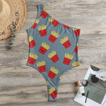 Cute French Fries Pattern Print One Shoulder Bodysuit