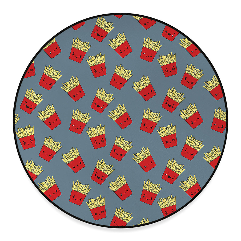 Cute French Fries Pattern Print Round Floor Mat