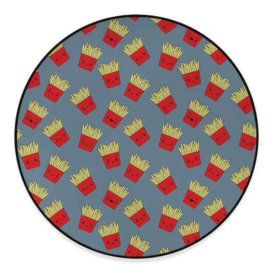 Cute French Fries Pattern Print Round Floor Mat