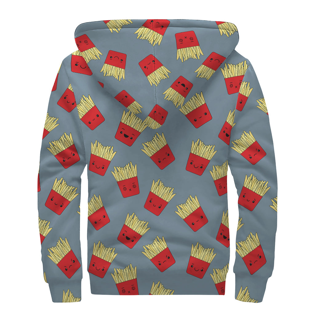 Cute French Fries Pattern Print Sherpa Lined Zip Up Hoodie