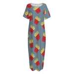Cute French Fries Pattern Print Short Sleeve Long Nightdress