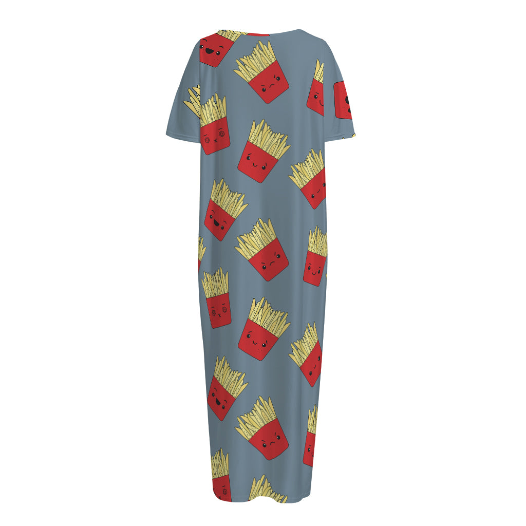 Cute French Fries Pattern Print Short Sleeve Long Nightdress