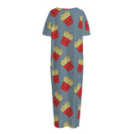 Cute French Fries Pattern Print Short Sleeve Long Nightdress
