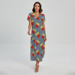 Cute French Fries Pattern Print Short Sleeve Maxi Dress