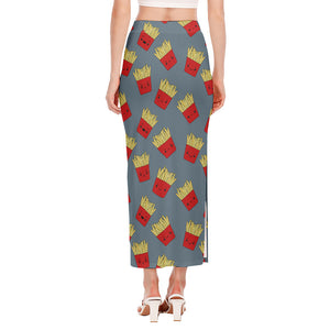 Cute French Fries Pattern Print Side Slit Maxi Skirt