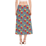 Cute French Fries Pattern Print Side Slit Midi Skirt