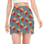 Cute French Fries Pattern Print Side Slit Mini Skirt