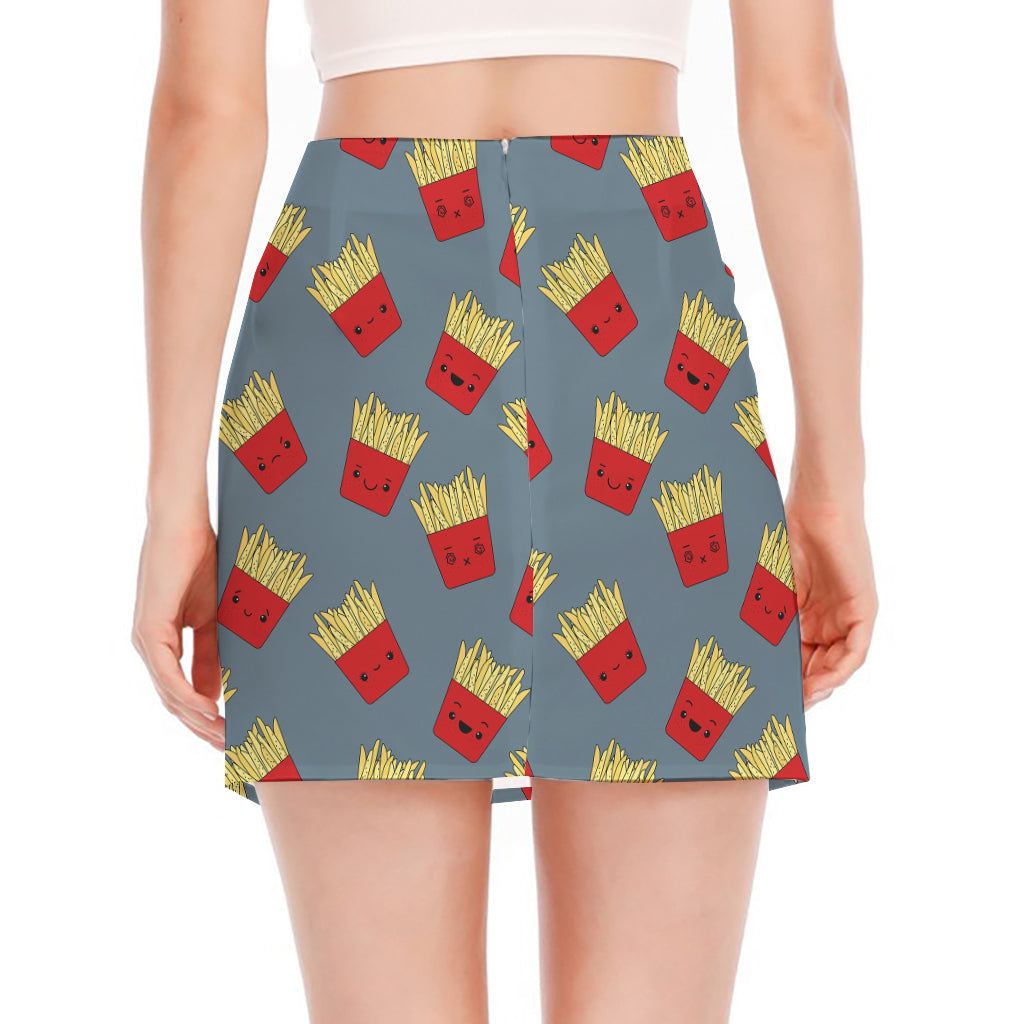 Cute French Fries Pattern Print Side Slit Mini Skirt