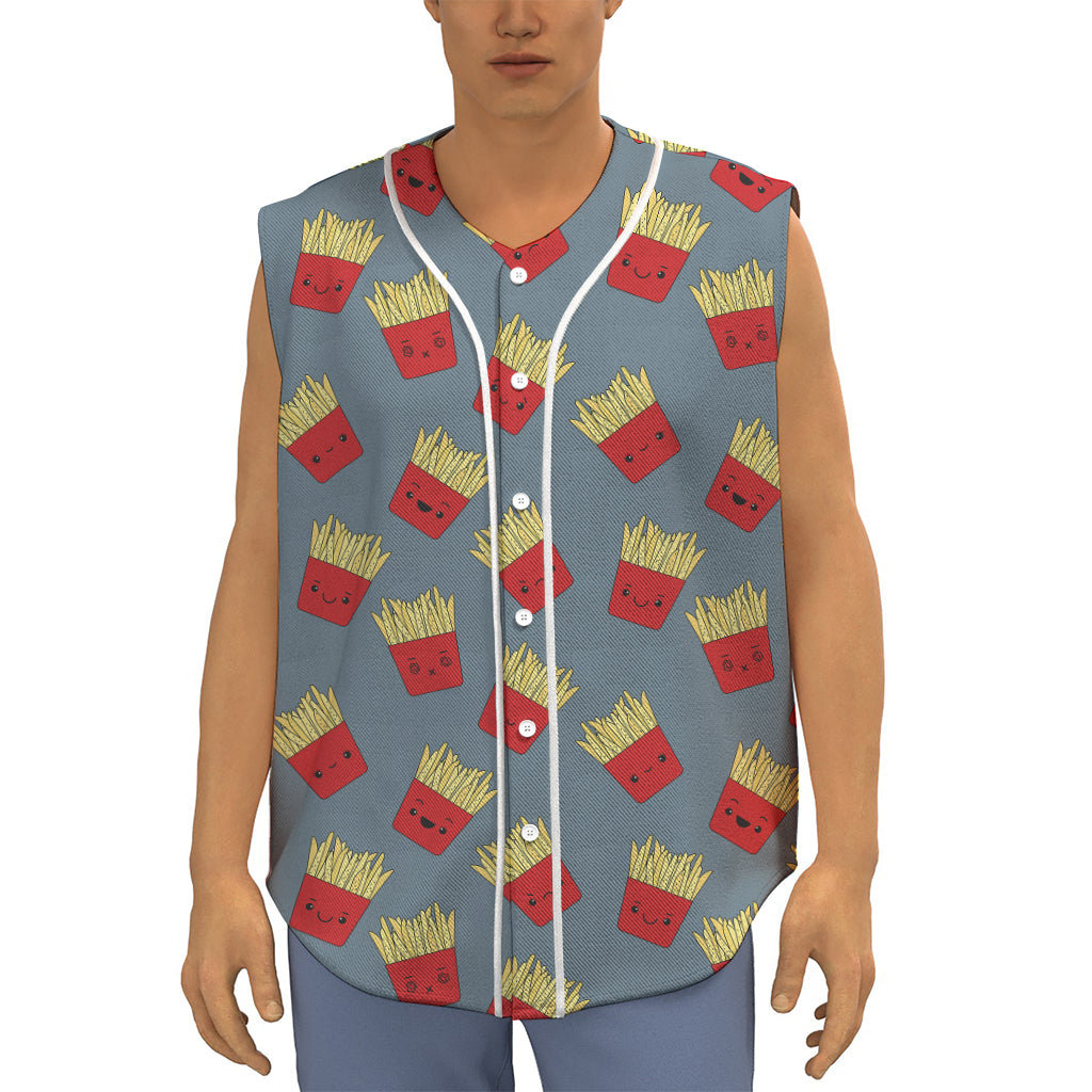 Cute French Fries Pattern Print Sleeveless Baseball Jersey