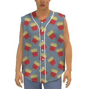 Cute French Fries Pattern Print Sleeveless Baseball Jersey