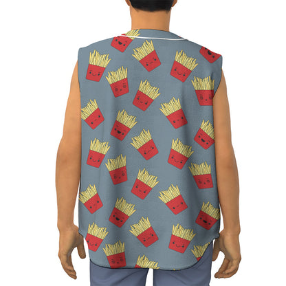 Cute French Fries Pattern Print Sleeveless Baseball Jersey