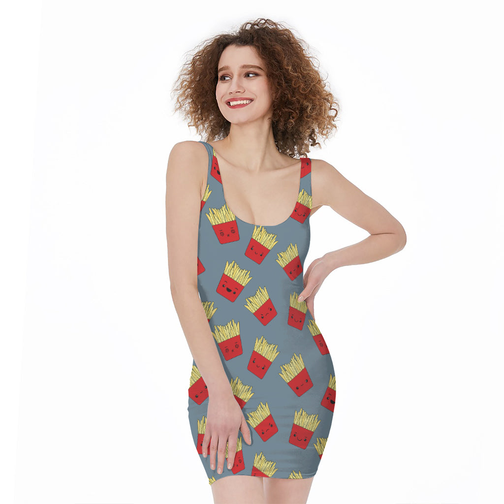 Cute French Fries Pattern Print Sleeveless Bodycon Dress