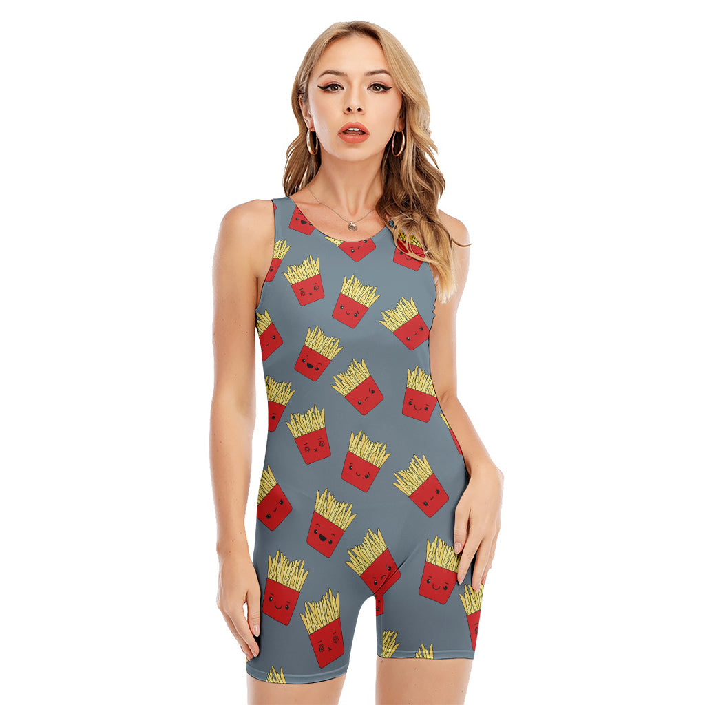 Cute French Fries Pattern Print Sleeveless One Piece Swimsuit