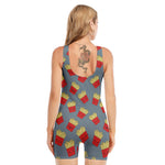 Cute French Fries Pattern Print Sleeveless One Piece Swimsuit