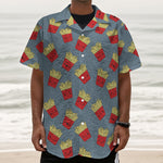 Cute French Fries Pattern Print Textured Short Sleeve Shirt