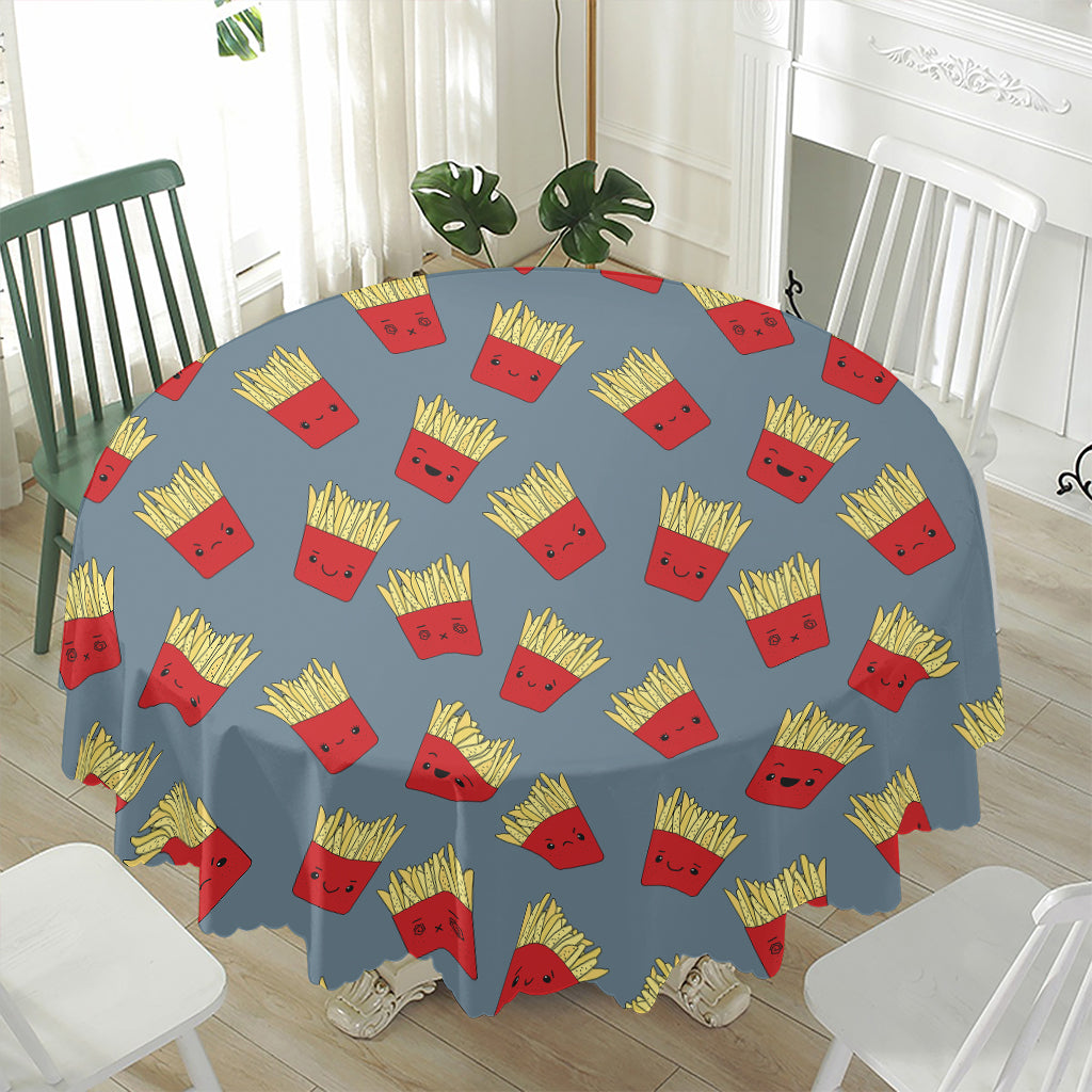 Cute French Fries Pattern Print Waterproof Round Tablecloth