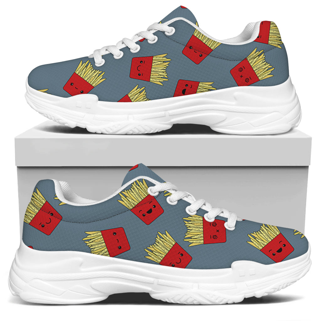 Cute French Fries Pattern Print White Chunky Shoes