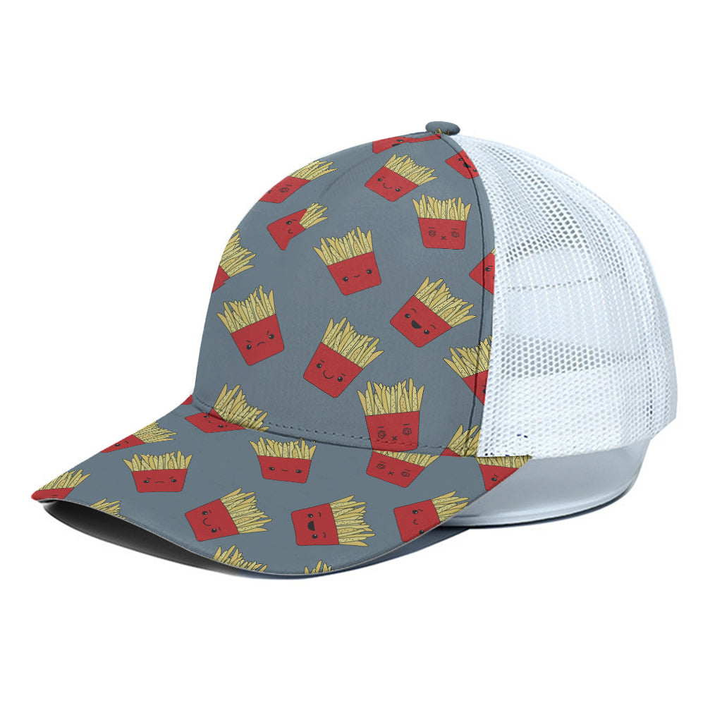 Cute French Fries Pattern Print White Mesh Trucker Cap