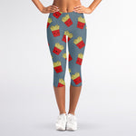 Cute French Fries Pattern Print Women's Capri Leggings