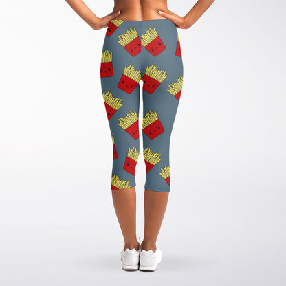Cute French Fries Pattern Print Women's Capri Leggings