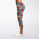 Cute French Fries Pattern Print Women's Capri Leggings