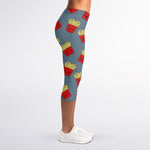 Cute French Fries Pattern Print Women's Capri Leggings