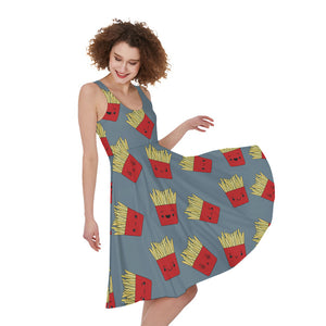 Cute French Fries Pattern Print Women's Sleeveless Dress