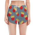 Cute French Fries Pattern Print Women's Split Running Shorts