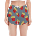 Cute French Fries Pattern Print Women's Split Running Shorts