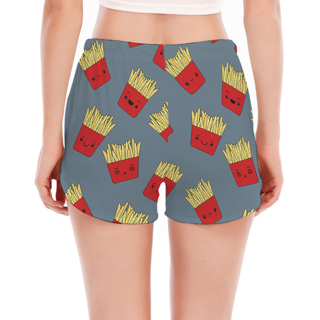 Cute French Fries Pattern Print Women's Split Running Shorts