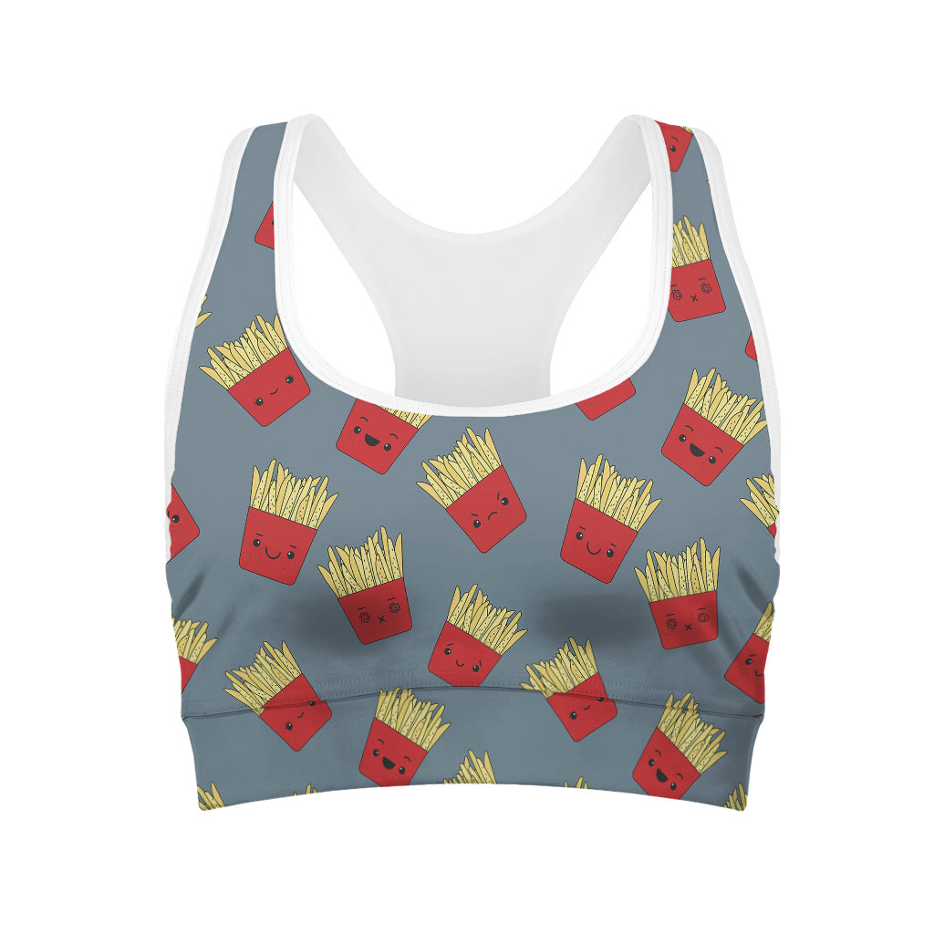 Cute French Fries Pattern Print Women's Sports Bra