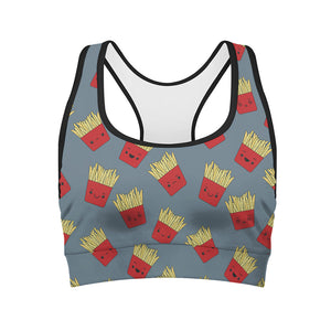 Cute French Fries Pattern Print Women's Sports Bra