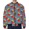 Cute French Fries Pattern Print Zip Sleeve Bomber Jacket