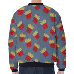 Cute French Fries Pattern Print Zip Sleeve Bomber Jacket