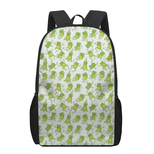 Cute Frog Pattern Print 17 Inch Backpack