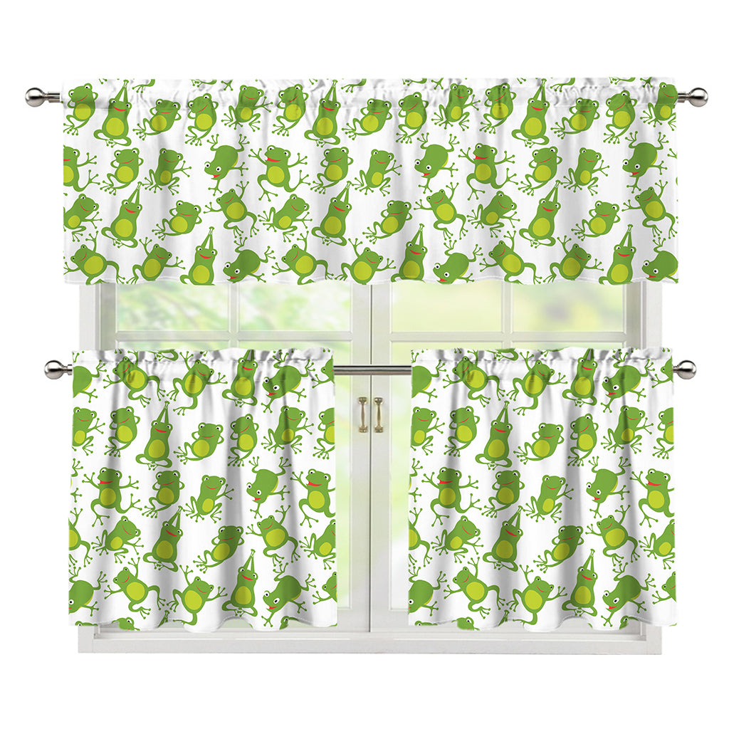 Cute Frog Pattern Print 3 Piece Kitchen Curtains