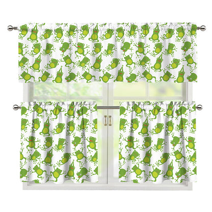 Cute Frog Pattern Print 3 Piece Kitchen Curtains