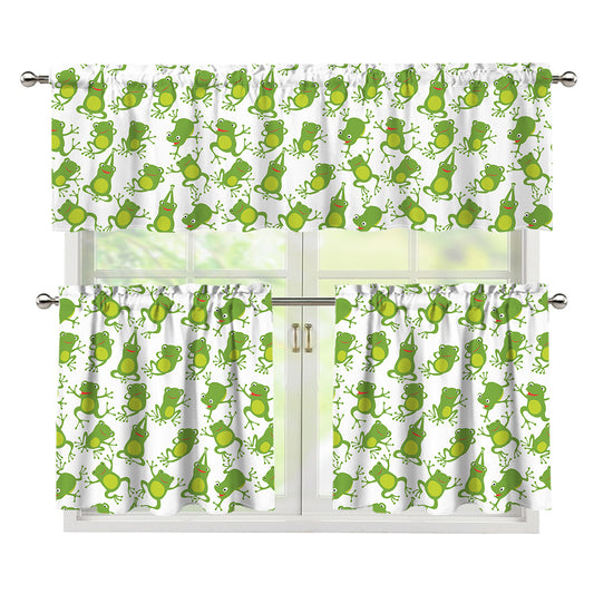 Cute Frog Pattern Print 3 Piece Kitchen Curtains