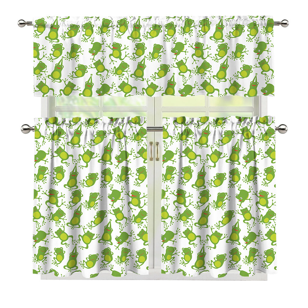Cute Frog Pattern Print 3 Piece Kitchen Curtains