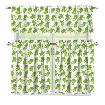 Cute Frog Pattern Print 3 Piece Kitchen Curtains