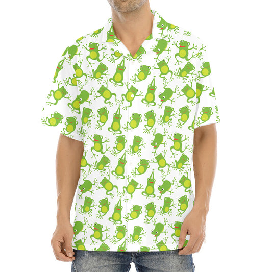 Cute Frog Pattern Print Aloha Shirt