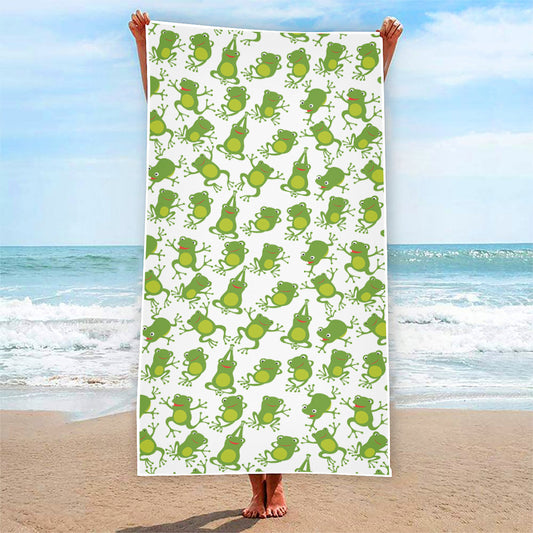 Cute Frog Pattern Print Beach Towel