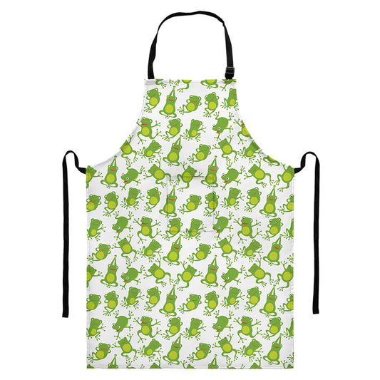 Cute Frog Pattern Print Bib Apron With Pocket