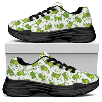 Cute Frog Pattern Print Black Chunky Shoes